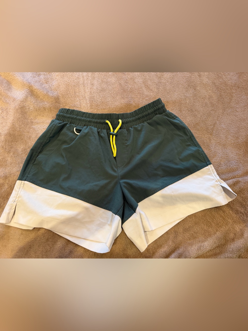 Men's Colorblock Athletic Shorts in Forest Green and White
